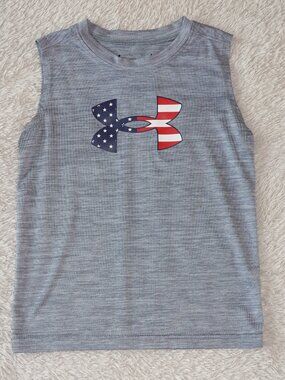 Boys Size 7 Under Armour Gray Patriotic Tank Top, Like New